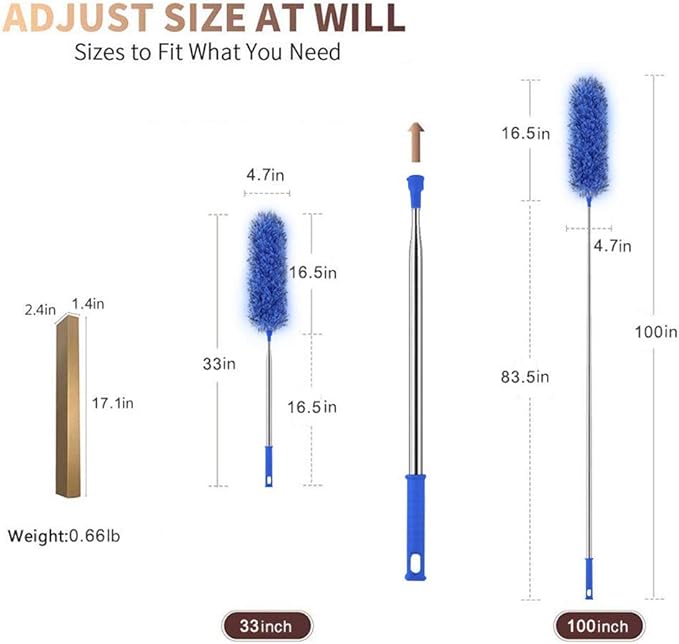 100-inch Extra-Long Dusters, Cleaner Tools with Extension Pole and Bendable and Washable Microfiber Head, Feather Duster for High Ceilings,Ceiling Fan,Furniture