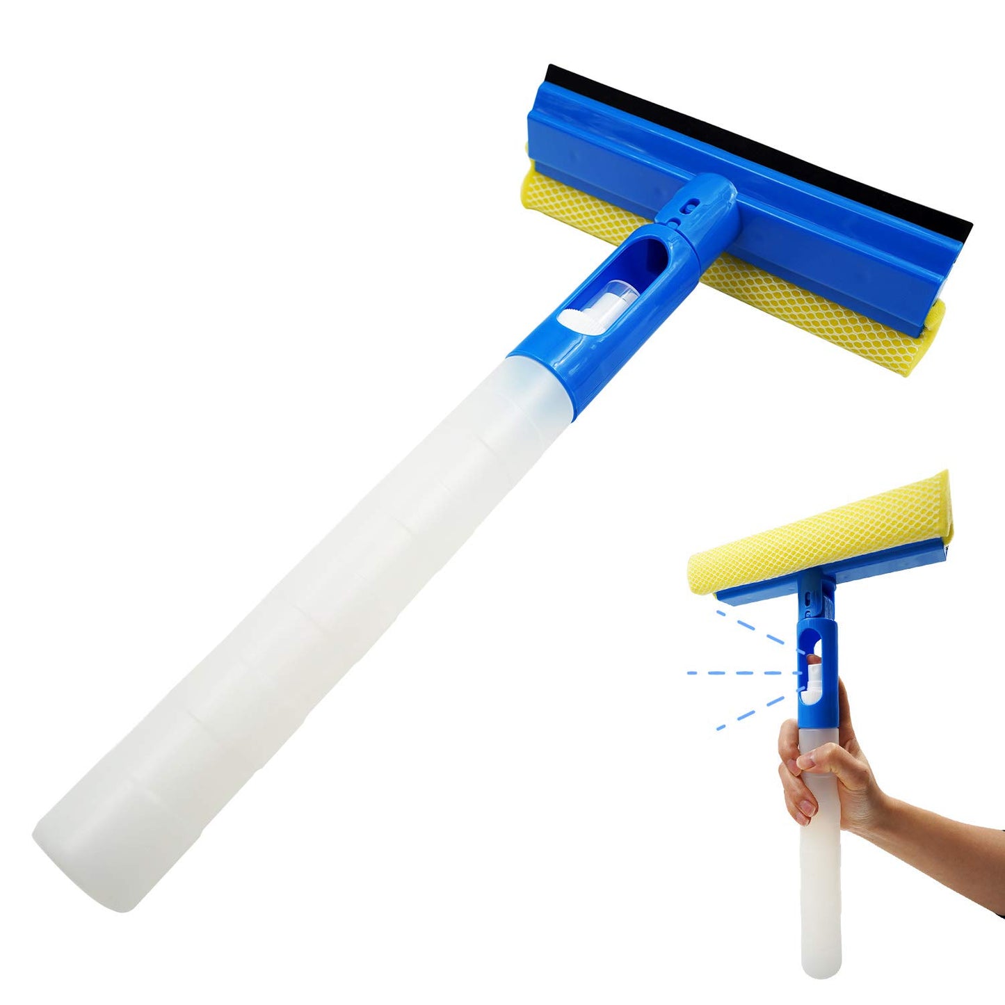 Tinymori Car Window Cleaner Squeegee with Sponge and Rubber Blade Cleaning Tool Wiper with Spray Bottle 3 in 1 Multipurpose | for Indoor and Outdoor, Home, Car Window, Glass (1 Pack)