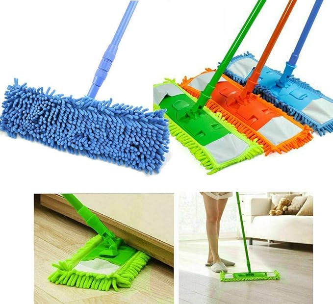 Microfiber Wet and Dry Flat Cleaning Mop with Telescopic Long Handle ( Multicolour , Medium )
