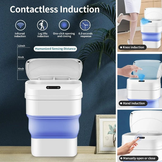 17.5L Smart Induction Trash Can Automatic Dustbin Garbage Bathroom for Kitchen Electric Touch Folding Trash Bin Paper Basket