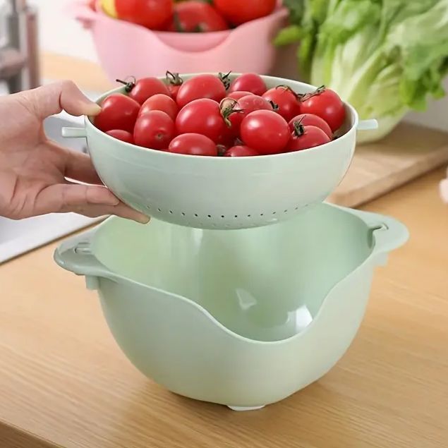 2 in 1 Happy Drainage Double Layer Rotatable Multipurpose Basket