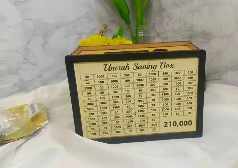 Umrah Saving Box - Wooden Islamic Money Saving Box - 280 Days Hajj & Umrah Savings Box Plan - Daily Halal Pilgrimage Fund Jar - Muslim Gift Idea - Step Closer to Umrah Every Day