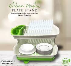 2 Steps Plate Racks For Kitchen (With Water Drainer) Pure Plastic PLATE Stand RACK / DISH RACK HOLDER KITCHEN RACK Kitchen Storage - Kitchen Dish Drying - Rack kitchen Organizer Utensils Drying Rack - Dish Rack Double Layer