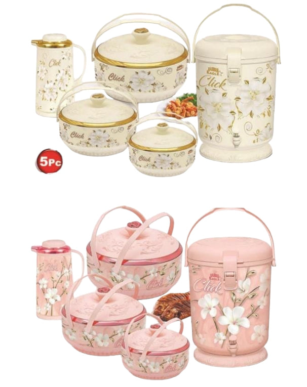 5 Pieces Click Hot Pots Set & Water Cooler 12 Liter ,, Thermos 1 Liter