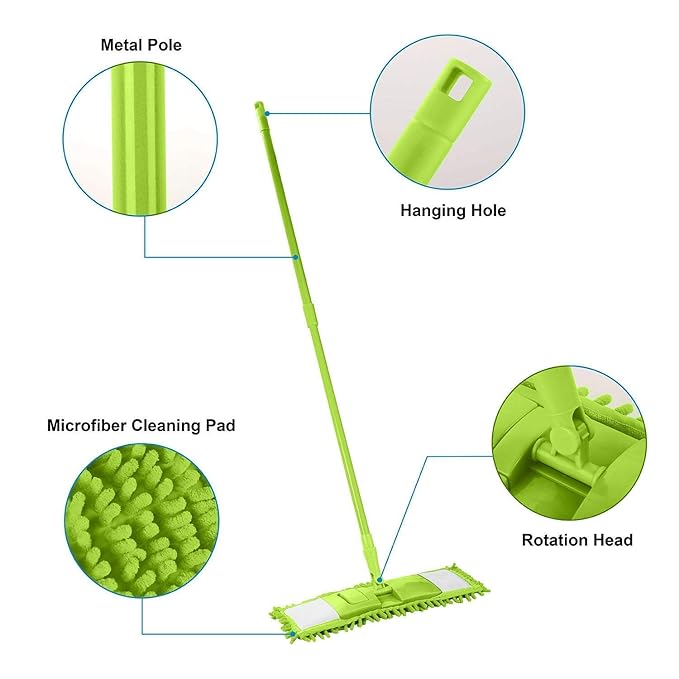 Microfiber Wet and Dry Flat Cleaning Mop with Telescopic Long Handle ( Multicolour , Medium )