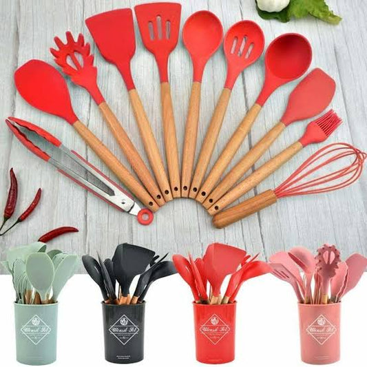 12 Pcs Silicone Cooking Utensils Kitchen Utensil Set - Heat Resistant Non-Toxic BPA Free Spatula Set with Turner