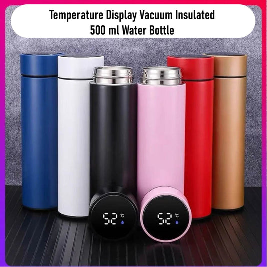 Water Bottle LED Temperature Display | Imported 500ml Stainless Steel Cold & Hot Water Bottle for Boys Girls & Kids, Sports & Gym | Thermos Flask | (Half Liter)
