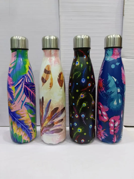 Imported 500ml Cute and Beautiful Stainless Steel Water Bottle Double Wall Vacuum Insulated Flask BPA Free Leak Proof Cola Shape Thermos Steel Bottle for Girls Steel Bottle for School Kids and Bottle for Boys Floral Bottle