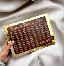 Umrah Saving Box - Wooden Islamic Money Saving Box - 280 Days Hajj & Umrah Savings Box Plan - Daily Halal Pilgrimage Fund Jar - Muslim Gift Idea - Step Closer to Umrah Every Day