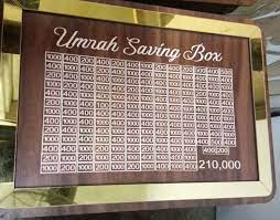 Umrah Saving Box - Wooden Islamic Money Saving Box - 280 Days Hajj & Umrah Savings Box Plan - Daily Halal Pilgrimage Fund Jar - Muslim Gift Idea - Step Closer to Umrah Every Day