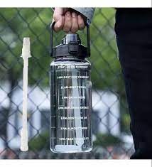 2L Portable Water Bottle Large Capacity Plastic Straw Water Cup Drink Bottle With Time Marker For Outdoor Sports Fitness