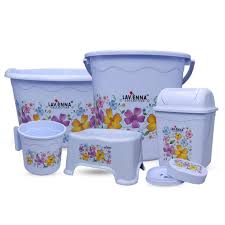 HOUSEHOLD Pack of 6 Bath set Washroom set balti tub set Lavenna Plastic